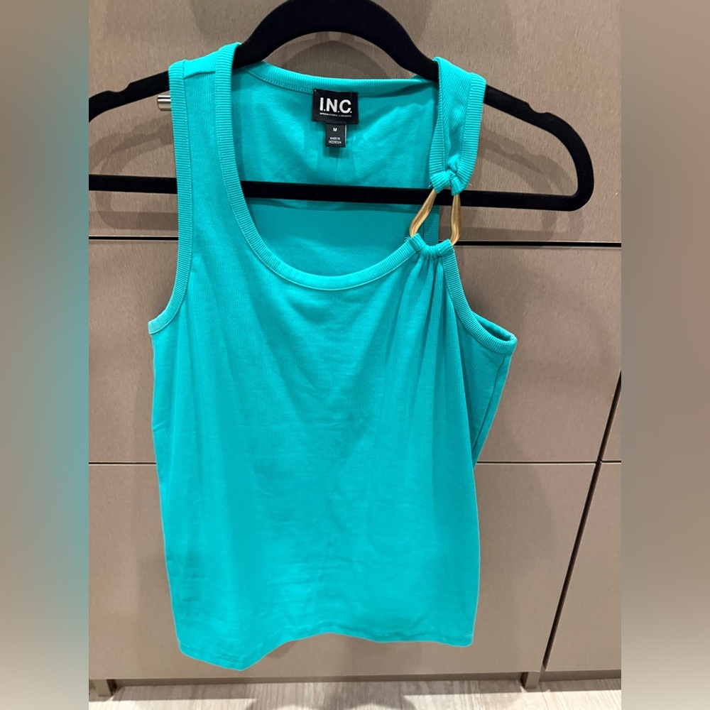 INC International Concepts Women's Aqua Tank Top with Gold Accent